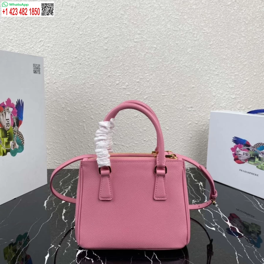 Replika Prada 1ba906 Prada Galleria Saffiano Kožená Minitaška Růžová