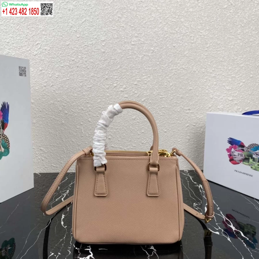 Replika Prada 1ba906 Prada Galleria Kožená Minitaška Saffiano Světle Růžová