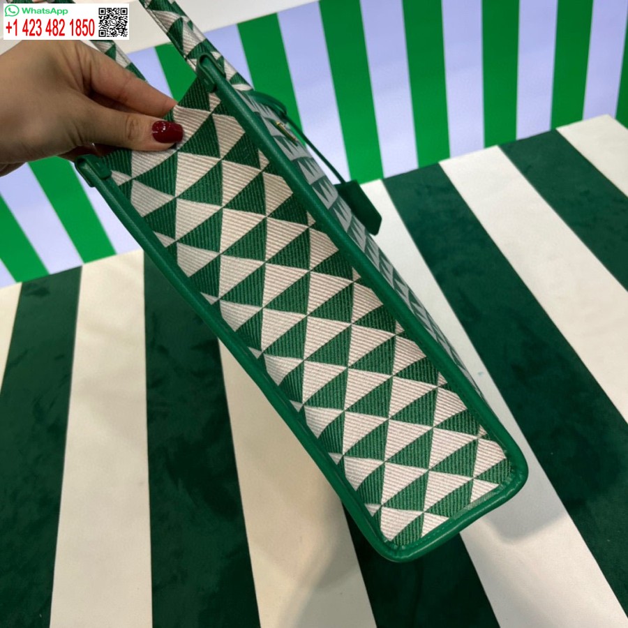 ρεπλίκα Prada 1ba356 μεγάλη υφασμάτινη τσάντα ζακάρ σύμβολο Prada πράσινη λευκή