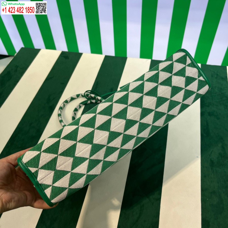 ρεπλίκα Prada 1ba356 μεγάλη υφασμάτινη τσάντα ζακάρ σύμβολο Prada πράσινη λευκή