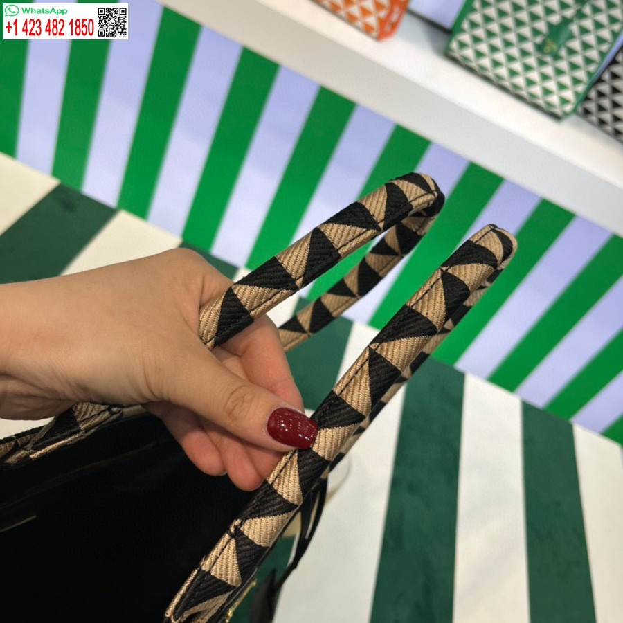 ρεπλίκα Prada 1ba356 μεγάλο Prada σύμβολο ζακάρ υφασμάτινη τσάντα βερίκοκο μαύρο