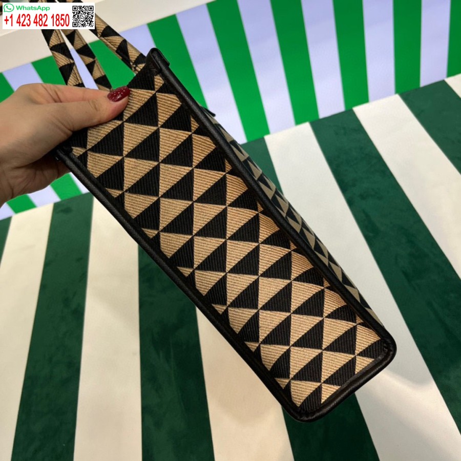 ρεπλίκα Prada 1ba356 μεγάλο Prada σύμβολο ζακάρ υφασμάτινη τσάντα βερίκοκο μαύρο