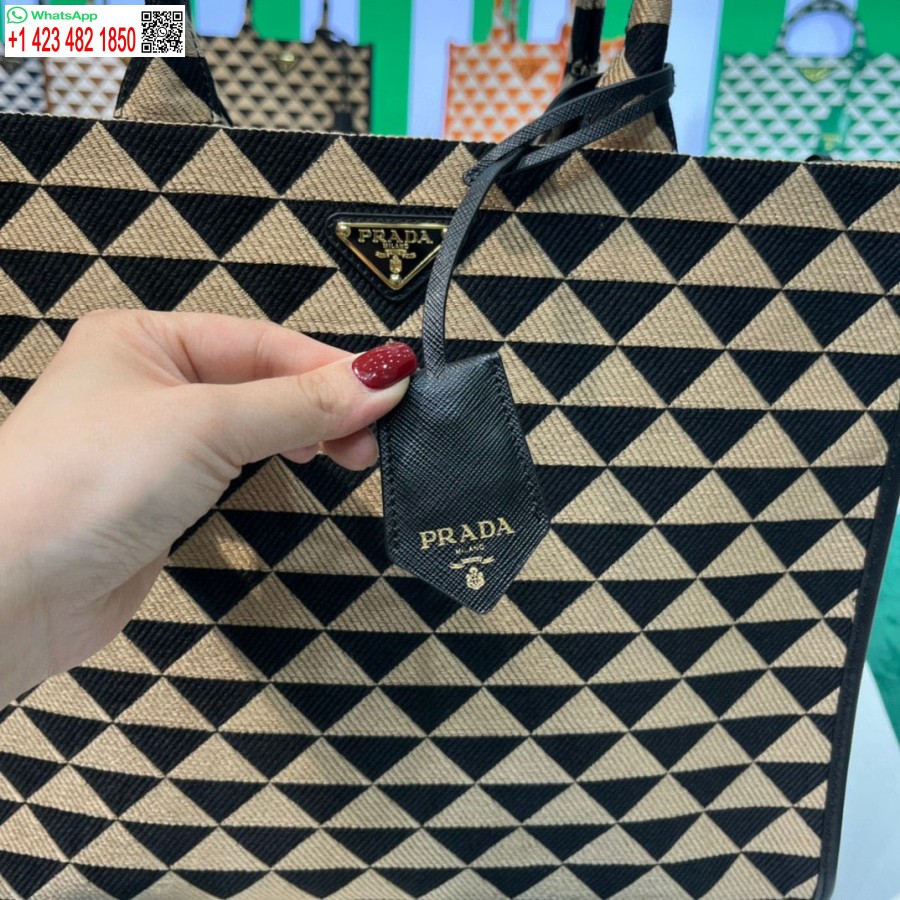 ρεπλίκα Prada 1ba356 μεγάλο Prada σύμβολο ζακάρ υφασμάτινη τσάντα βερίκοκο μαύρο