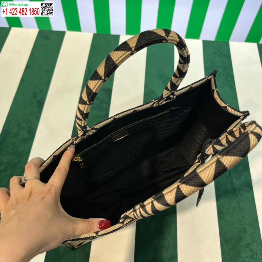 ρεπλίκα Prada 1ba356 μεγάλο Prada σύμβολο ζακάρ υφασμάτινη τσάντα βερίκοκο μαύρο