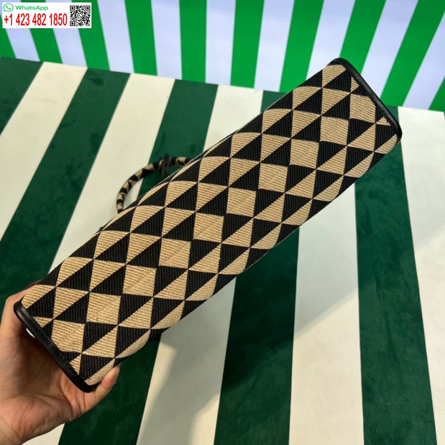 ρεπλίκα Prada 1ba356 μεγάλο Prada σύμβολο ζακάρ υφασμάτινη τσάντα βερίκοκο μαύρο