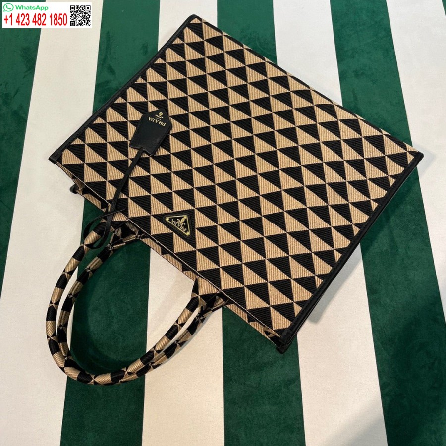 ρεπλίκα Prada 1ba356 μεγάλο Prada σύμβολο ζακάρ υφασμάτινη τσάντα βερίκοκο μαύρο