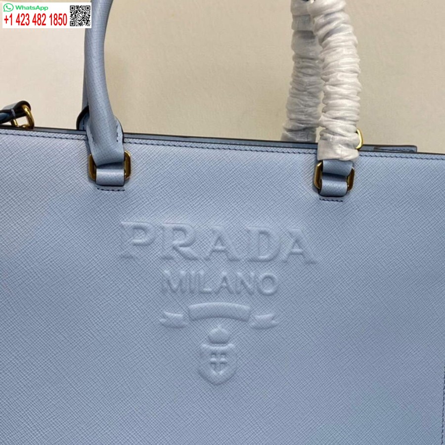 Ρεπλίκα Prada 1ba337 μεσαία δερμάτινη τσάντα σαφιάνο μπλε