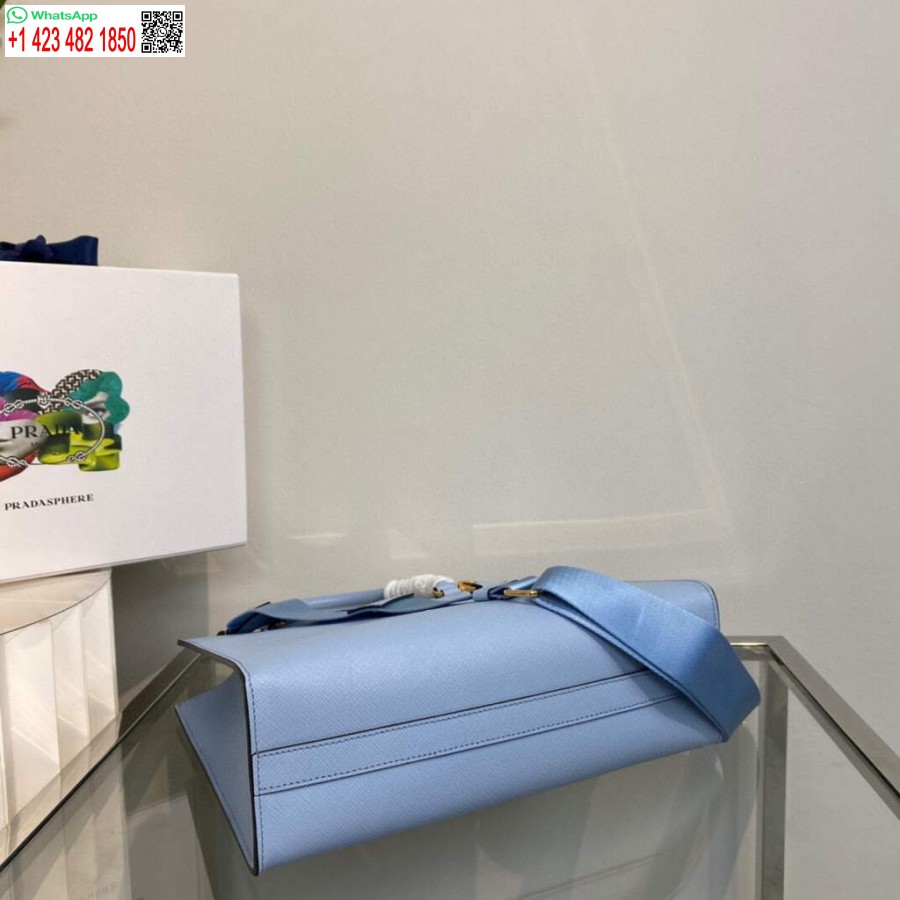 Ρεπλίκα Prada 1ba337 μεσαία δερμάτινη τσάντα σαφιάνο μπλε