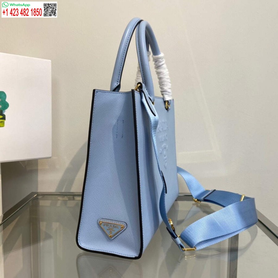 Ρεπλίκα Prada 1ba337 μεσαία δερμάτινη τσάντα σαφιάνο μπλε