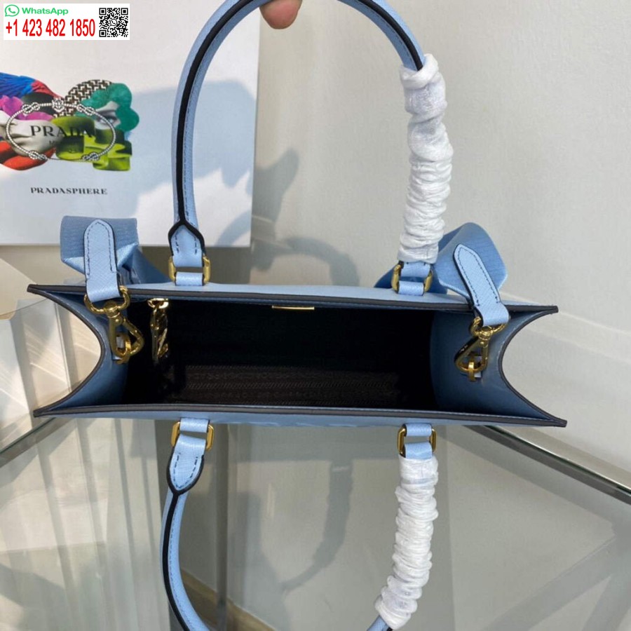 Ρεπλίκα Prada 1ba337 μεσαία δερμάτινη τσάντα σαφιάνο μπλε