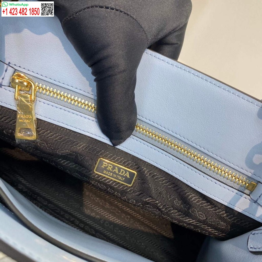 Ρεπλίκα Prada 1ba337 μεσαία δερμάτινη τσάντα σαφιάνο μπλε