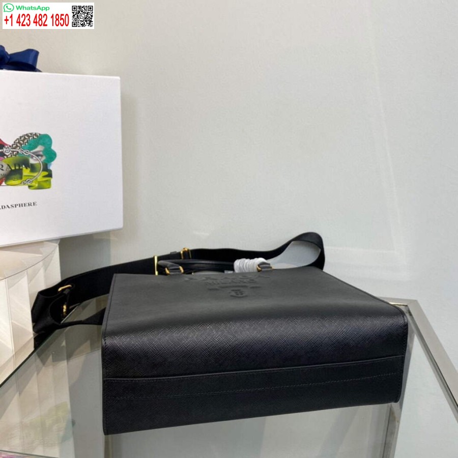 Ρεπλίκα Prada 1ba337 μεσαία δερμάτινη τσάντα Saffiano μαύρη