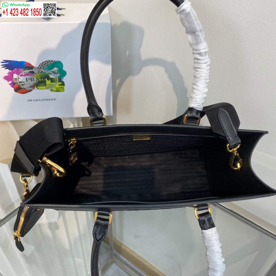 Ρεπλίκα Prada 1ba335 μεγάλη δερμάτινη τσάντα Saffiano μαύρη