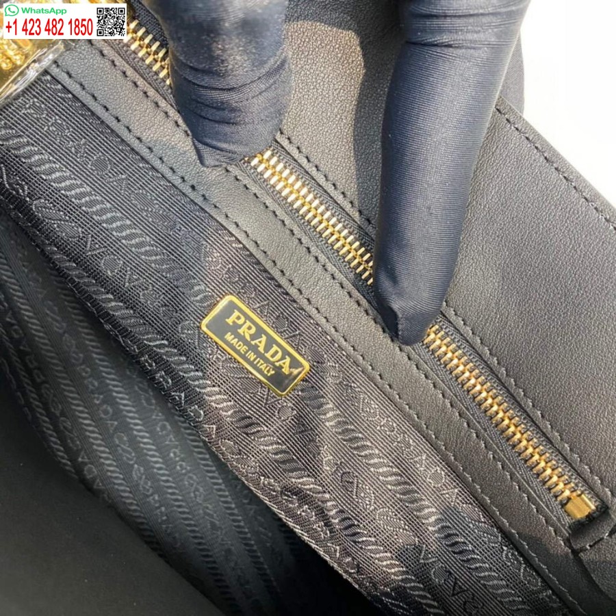 Ρεπλίκα Prada 1ba335 μεγάλη δερμάτινη τσάντα Saffiano μαύρη