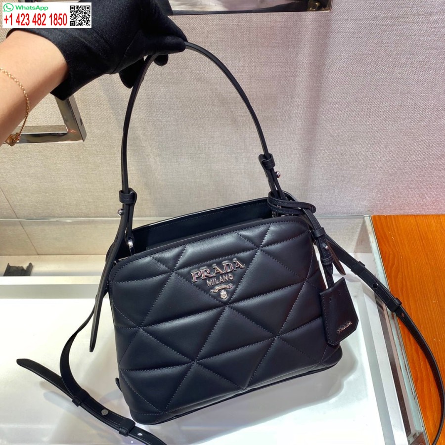 Ρεπλίκα Prada 1ba311 φάσματος μικρή δερμάτινη τσάντα χειρολαβής μαύρη
