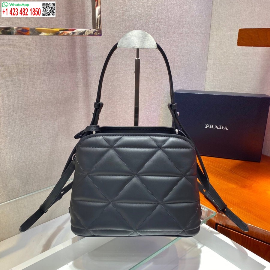 Ρεπλίκα Prada 1ba311 φάσματος μικρή δερμάτινη τσάντα χειρολαβής μαύρη
