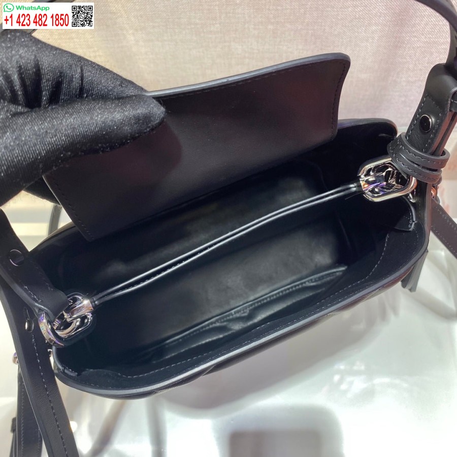 Ρεπλίκα Prada 1ba311 φάσματος μικρή δερμάτινη τσάντα χειρολαβής μαύρη